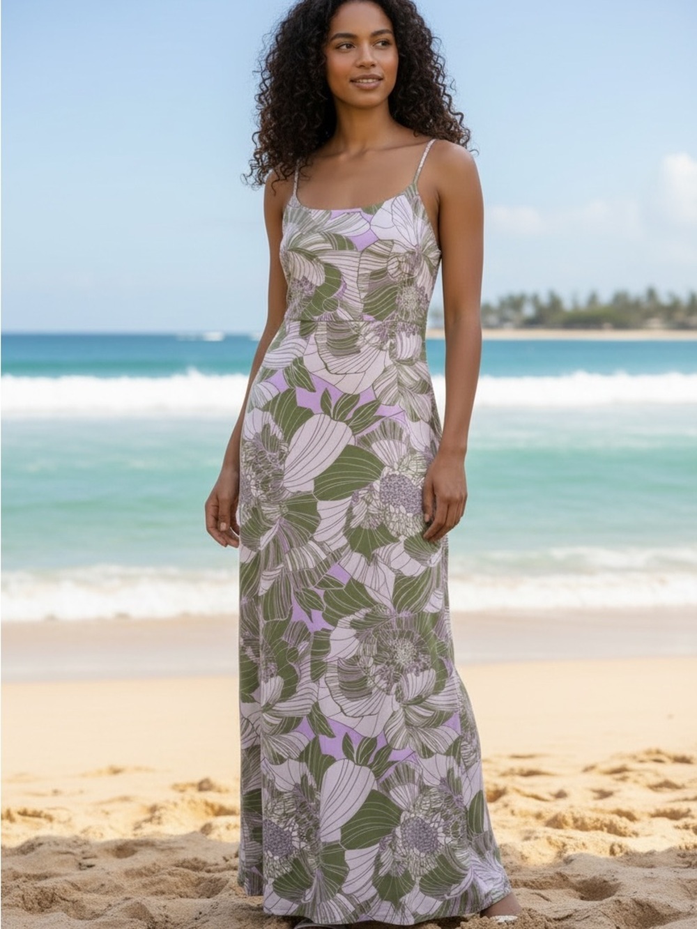 Floral Slip Maxi Dress - Lavender & Olive